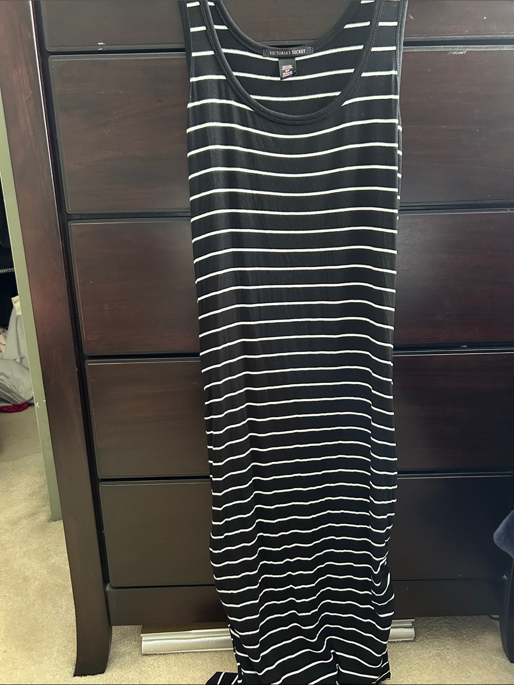 Victoria's Secret Black and White Sleeveless Striped Maxi Dress
